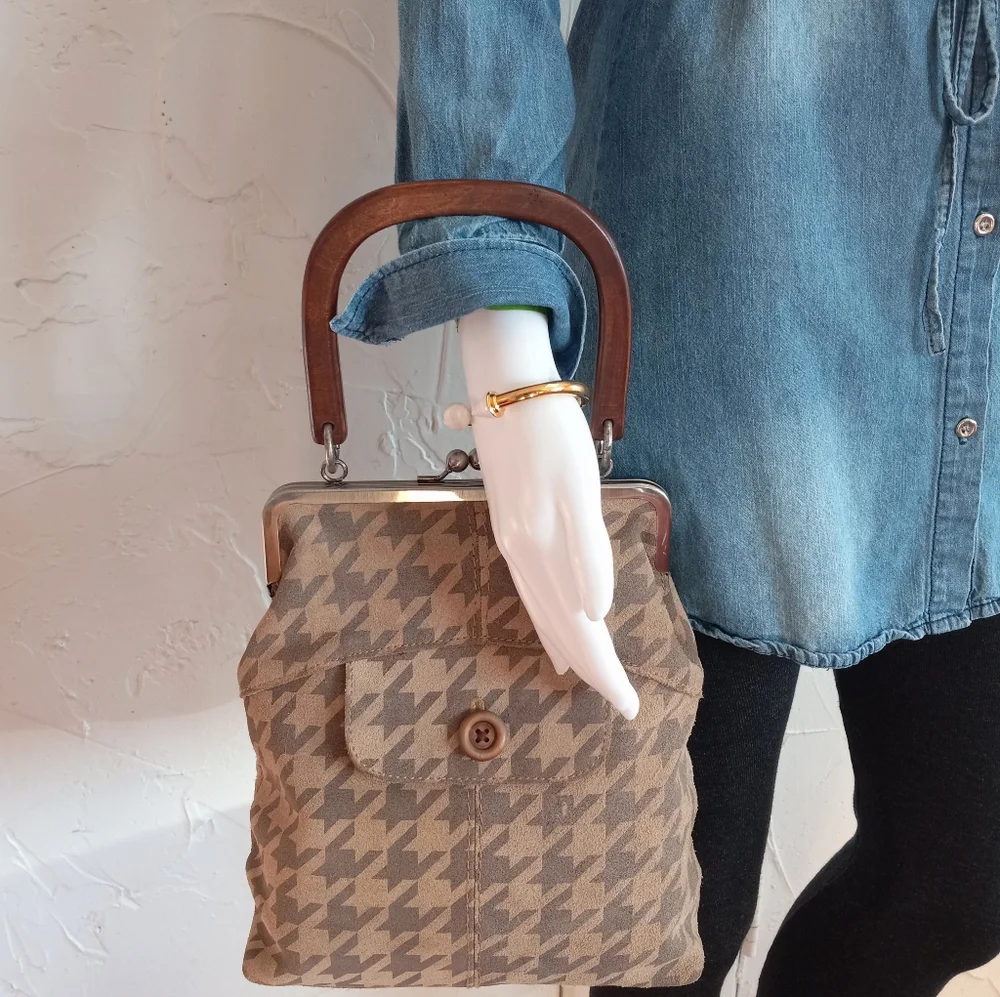 Fossil, Houndstooth, Kiss-lock Frame Satchel
